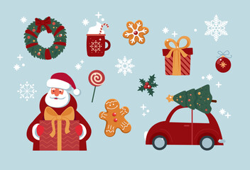 Flat vector set of Christmas Holiday Symbols