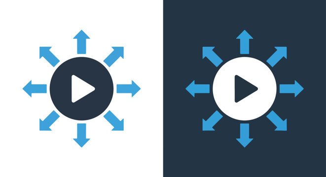 Video content distribution icon - Vector icon symbol for website - Icon vector - Blue icon vector - Line and glyph solid icon and logo template