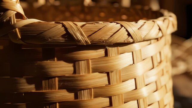 Close Up Weave Pattern on Natural Wicker Basket Surface Texture
