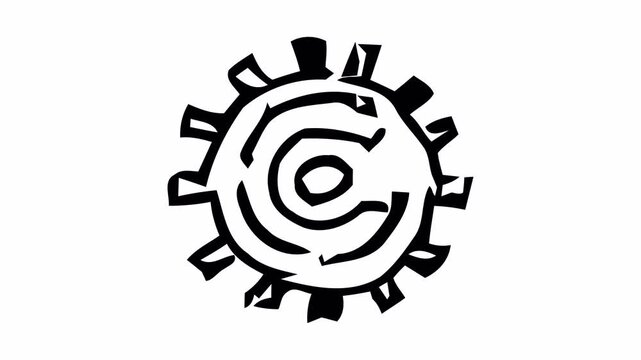 Hand-drawn doodle animation of a rotating AI gear mechanism, black line sketch with alpha channel on transparent background.
