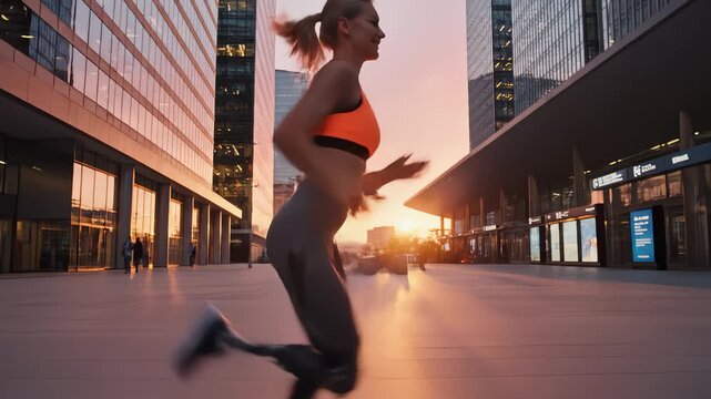 Disabled Woman Jogging in Urban Landscape at Sunset for Healthy Lifestyle