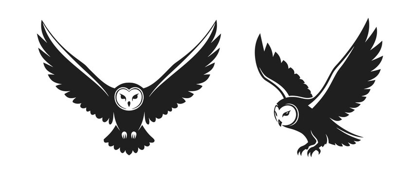 Flying barn owl bird mascot vector illustration set