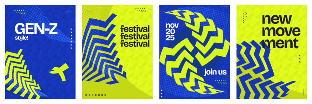 Sports Event Poster Template Collection with Dynamic and Geometric Concept in Blue and Yellow Color Style. Template for Sport, Fitness, Workout, Gym, Brochure, Invitation, Festival, or Music Event