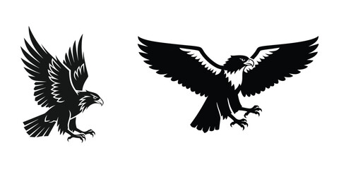 Obraz premium Flying eagle bird and hawk mascot vector illustration set