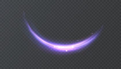Light vortex trail for gaming interfaces, magical scenes, and impact effects. Curved arc with purple glow and sparks for sci-fi and fantasy designs.