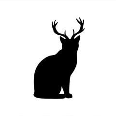 Minimalist Black Silhouette of a Cat with Deer Antlers: Fantasy Hybrid Animal