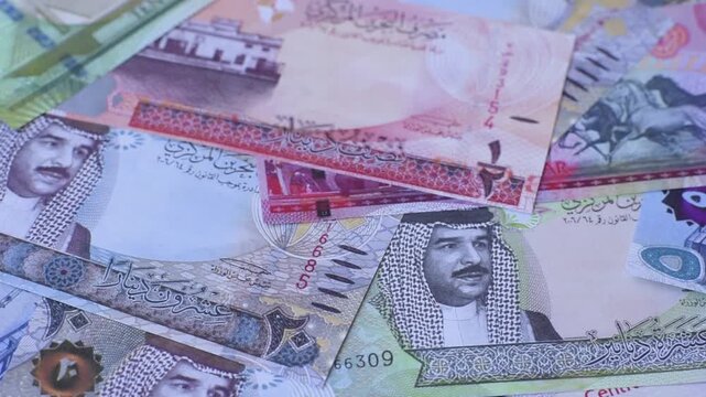 Bahrain paper money, dinar banknotes as currency for exchange or travel. Bahraini money as a business background