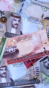 Bahrain paper money, dinar banknotes as currency for exchange or travel. Bahraini money as a business background