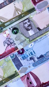 Bahrain paper money, dinar banknotes as currency for exchange or travel. Bahraini money as a business background