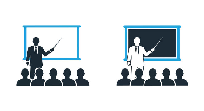 Teacher educating students icon - Vector icon symbol for website - Icon vector - Blue icon vector - Line and glyph solid icon and logo template