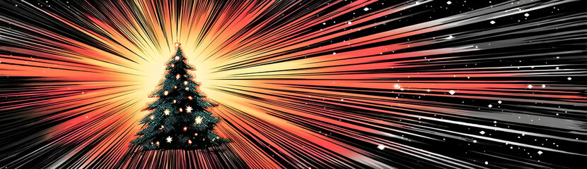 A vibrant Christmas tree radiates colorful light, capturing the holiday spirit and festive atmosphere.