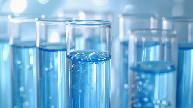 液体の気泡が浮かぶ試験管とガラスの美しい科学的構図