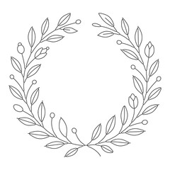 Black vintage laurel wreath vector illustration with floral leaf ornament and border design element