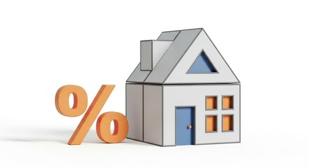 Small house model with a large percentage symbol indicating real estate finance