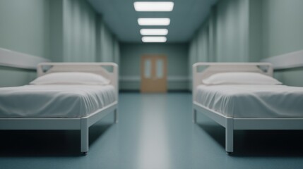 Exploring a blurry view of a private hospital room with standard medical furnishings indoor environment clinical perspective