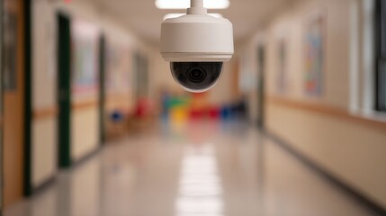 Indoor safety monitoring surveillance of playroom toys in childcare facility hallway