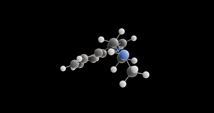 N-Methyltryptamine molecule, rotating 3D model of alkaloid, looped video on a black background
