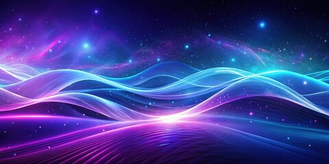 Fototapeta premium Abstract Cosmic Landscape Vibrant Waves of Light and Energy Across a Starry Nightscape