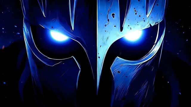 Intense Blue Gaze - A Digital Art Portrait of a Mysterious Figure.