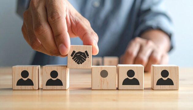 Build your team with partnership and collaboration for success, hand completing the team with a handshake, hiring and recruitment concept for business