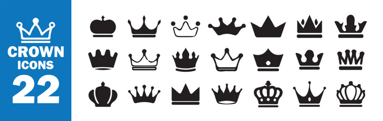 Vector Crown Icon Pack, Prestige and Power Silhouette Collection