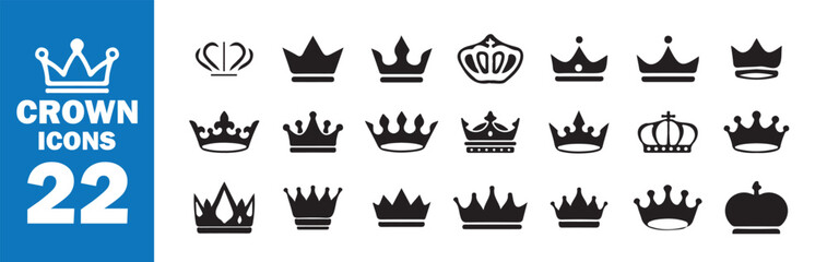 Royal Crown Silhouette Set, Elegant Vector Emblem Collection