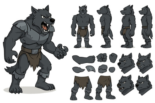 Werewolf Character Design. Cartoon realistic vector illustration, Character constructor style, isolated