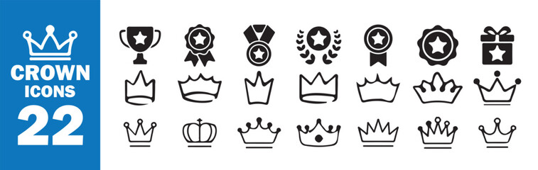 Black and White Crown Icons, Royal Silhouette Vector Design