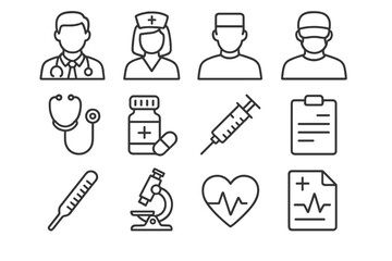 Healthcare Icons Set. Healthcare professional icons. Line outline icon set of healthcare professional icons:
