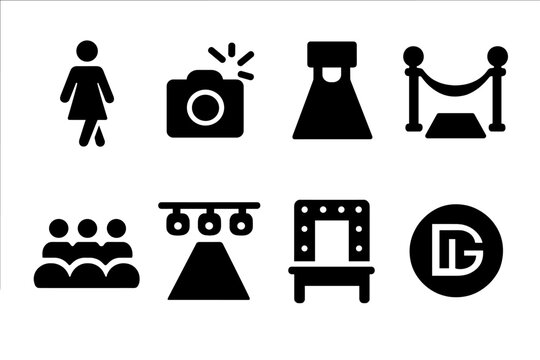 Fashion Runway Icons. Fashion Runway. Filled icon set of Fashion Runway: catwalk model, camera flash,