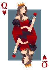 Queen of Hearts Playing Card. Vector Illustration.