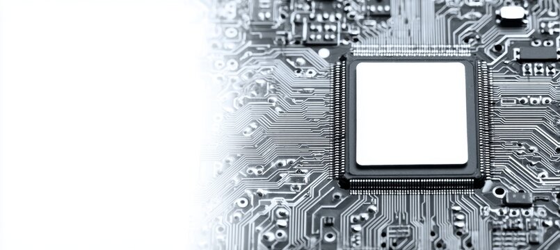 Computer microchip copy space background. Generative AI technology.