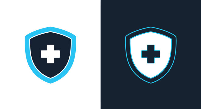Medical health shield protection - Vector icon symbol for website - Icon vector - Blue icon vector - Line and glyph solid icon and logo template