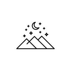 Minimalist mountain landscape under a crescent moon and stars