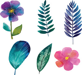 set of colorful flowers