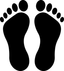 Footprint and shoe print icon in black flat style, including barefoot, boot, sneaker, trail, and walking track symbols, perfect outline and silhouette vector