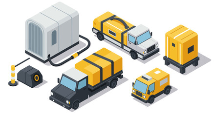 Isometric construction vehicles and equipment set for industrial projects