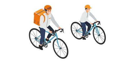 Naklejka premium Urban cyclists and food delivery riders in flat design