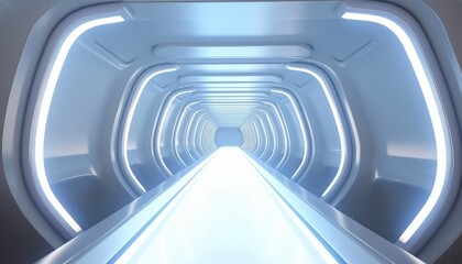 Fototapeta premium Light Corridor modern background. Futuristic Sci-Fi Tunnel. 3D Rendering
