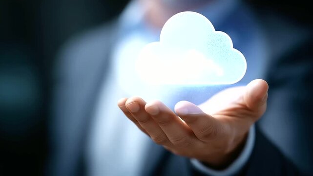Cloud computing transforming digital infrastructure defocused, faceless cloud strategy, scalable services visualization, blurred technology background, secure storage detail, cloud