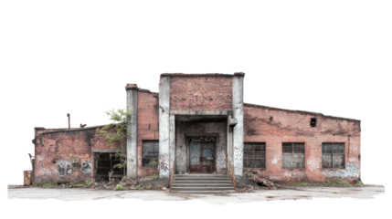 Urban Exploration Photography: Urban exploration photography of abandoned buildings, factories, and hidden spaces, isolated on a Transparent background, PNG file.
