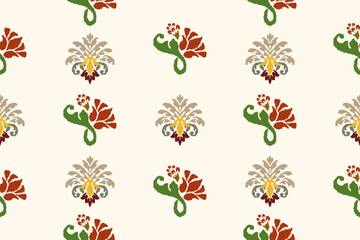 Ikat floral paisley embroidery on white background.Ikat ethnic oriental pattern traditional.Aztec style abstract vector illustration.