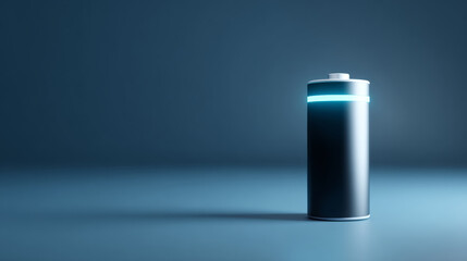 Fototapeta premium A blue and black battery with a light on it is sitting in the dark