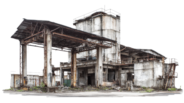 Urban Exploration Photography: Urban exploration photography of abandoned factories and hidden urban spaces, isolated on a Transparent background, PNG file.