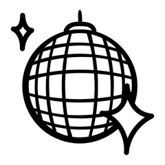 Disco ball icon, symbolizing dance, celebration, and nightlife. Represents music, party atmosphere, and retro entertainment themes.