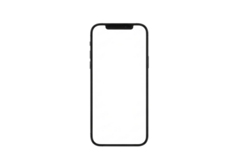 Modern smartphone with blank screen isolated on transparent background, perfect for showcasing app designs or mobile interfaces, clean and simple design