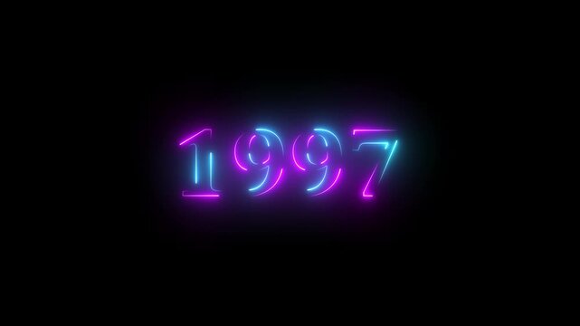 1997 neon line text. Abstract 1997 neon text animation, Glowing neon number text background 4k animation. Concept of counting years. Neon text calendar 1997 animation, glowing neon icon . 4k video
