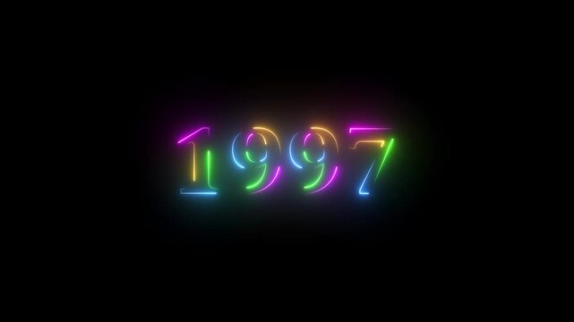 1997 neon line text. Abstract 1997 neon text animation, Glowing neon number text background 4k animation. Concept of counting years. Neon text calendar 1997 animation, glowing neon icon . 4k video