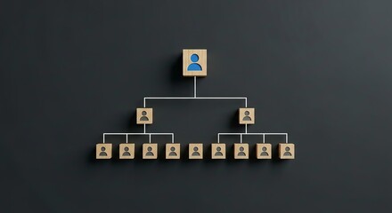 Simple organizational chart with wooden figures on a dark background