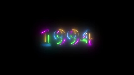 1994 neon line text. Abstract 1994 neon text animation, Glowing neon number text background 4k animation. Concept of counting years. Past year technology concept.